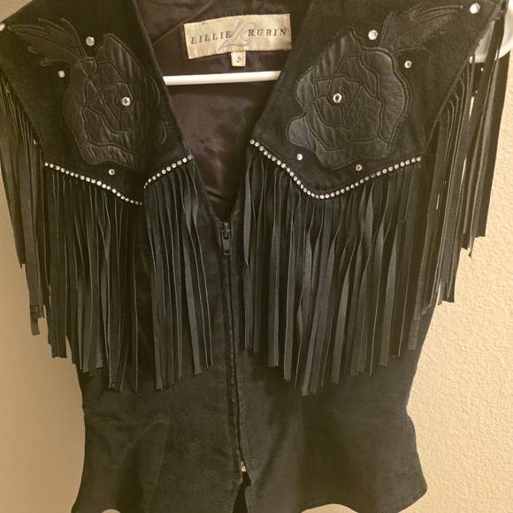 Lillie Rubin Black Fringe Vest - Picture 5 of 8